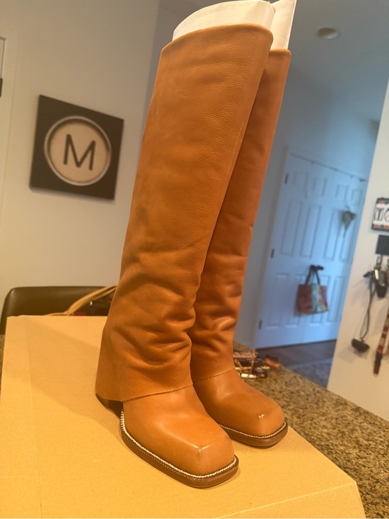 Steve Madden Shoes - Steve Madden Tall Cognac Leather Block Heel Boots size 6